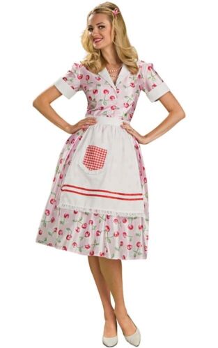 50'S 1950S HOUSEWIFE ADULT WOMENS FANCY DRESS DOMESTIC GODDESS COSTUME - Picture 1 of 2
