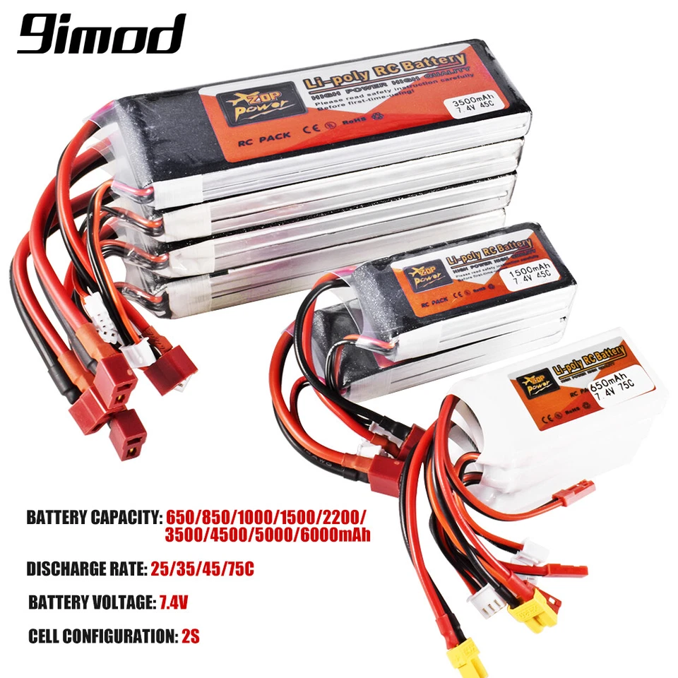 RC 2s 7.4V 650-6000mAh Lipo Akku 25-75C XT60/ T/ JST für RC Auto Boot Drohne - Bild 4 von 4