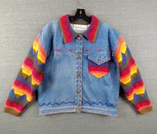 Bellepointe Womens Jaket Medium Blue Denim Crochet Aztec Grannie Core Hippie