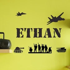 CUSTOM PERSONALIZED BOY GIRL CHILD NAME ARMY MEN TANKS Vinyl Wall Decal Decor