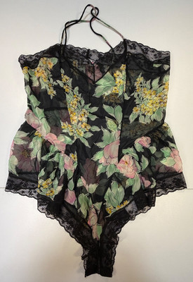 Vintage 90's Amaretta Floral Bodysuit Lace Ruffled Sexy Lingerie Babydoll USA