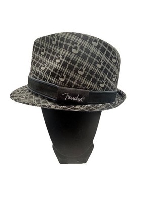 Genuine FENDER Axe Plaid Fedora Stratocaster Guitar XL Hat Black/ Gray