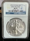 2014 W BURNISHED AMERICAN SILVER EAGLE NGC MS70 EARLY RELEASES