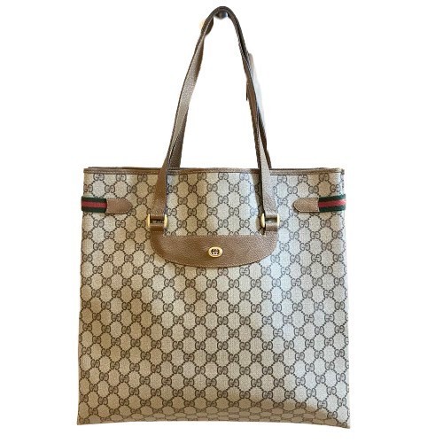 Vintage GUCCI Sherry Line GG Leather & PVC Tote Bag Auth 0162