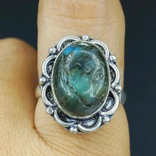 Natural Labradorite Gemstone Handmade 925 Sterling Silver Ring Size-8.5 US