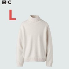 UNIQLO Off White Low Gauge High Neck Sweater Unisex L Acrylic/Nylon/Wool
