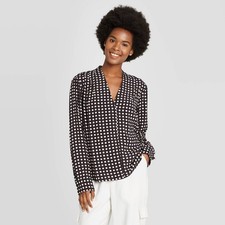 A New Day Polka Dot Popover Blouse Long Sleeve Women  s NWT