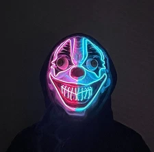 Halloween Clown Scary Mask LED light up for Cosplay, Carnavals (blue/pink)