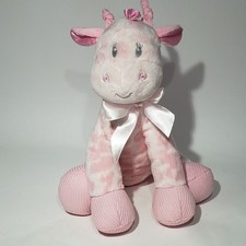 First  Main Jingles the Pink Giraffe 9" Plush Rattle Pink Satin Ribbon EUC