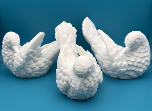 Set Of 3 Vintage A Santini White Alabaster Doves Figurines Hand Made In Italy