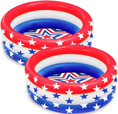 47.5'' X 12'' Inflatable Kiddie Pool, 2PACK American Flag Swimming Pool, 3 Ring Su