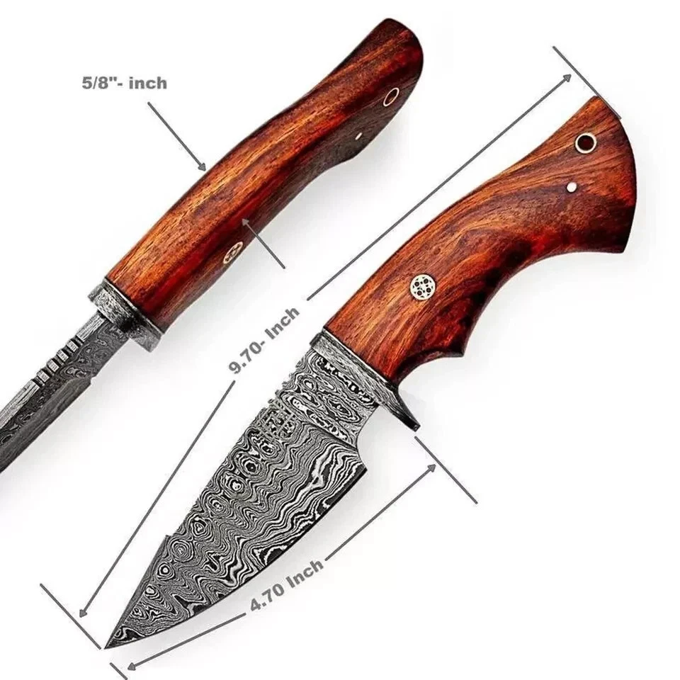 Handcrafted hunting knife with Damascus steel blade, rosewood handle and leather - Bild 4 von 4
