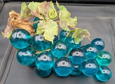 Vintage Large Lucite Resin Teal Blue Grapes Cluster on Driftwood MCM