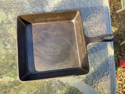 Vintage, cast iron,  unmarked Lodge, square, frying pan skillet,  restored
