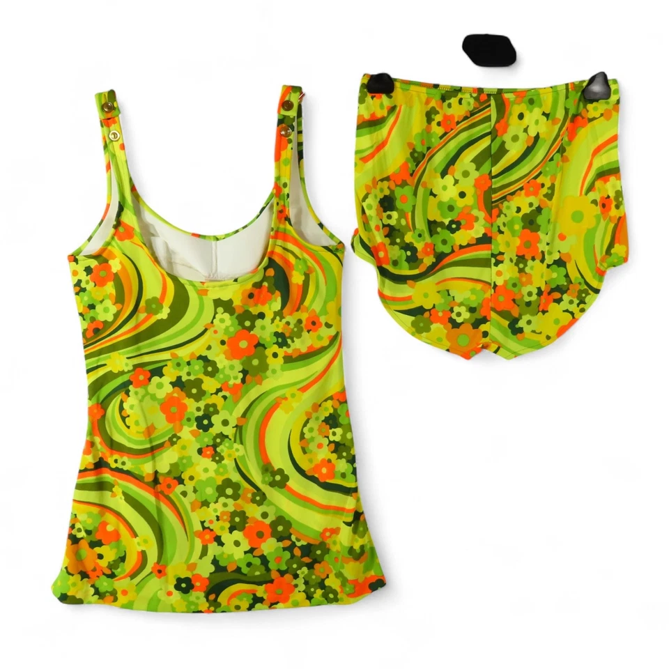 Traje de Baño Catalina TANKINI Retro Floral CINTURA ALTA PARTE INFERIOR Tanque con Sujetador Talla 14 De Colección Foto 2 de 4
