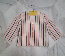 Vintage 1960s Kids Seersucker Jacket Blazer Striped Red White Blue Mod w/ Hanger