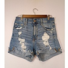 Edgy Distressed Aeropostale Women 2 Blue High Rise Frayed Raw Hem Denim Shorts