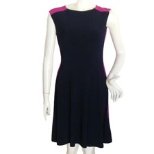 LAUREN RALPH LAUREN Dress, 6, Navy Blue/Berry Stripe, Stretch, A-line Sleeveless