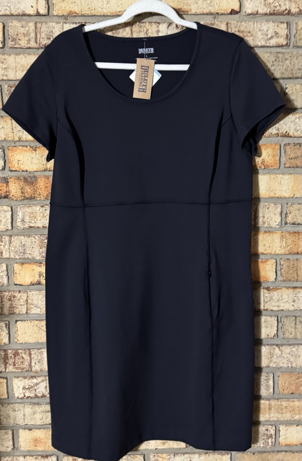 Duluth Trading Co Black Short Sleeve Scoop Neck Knit Shift Knee Length Dress L