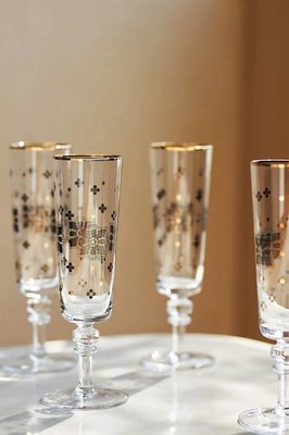 New Anthropologie Bistro Tile Mosaic SET OF 4 Champagne Flutes - RARE!