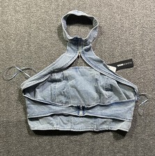 Denim Corset Crop Top Halter Neck Light-Wash Size XL