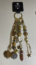 Artisan Handbag Jewelry Beaded Purse Charm Gold and Silver Keychain OOAK
