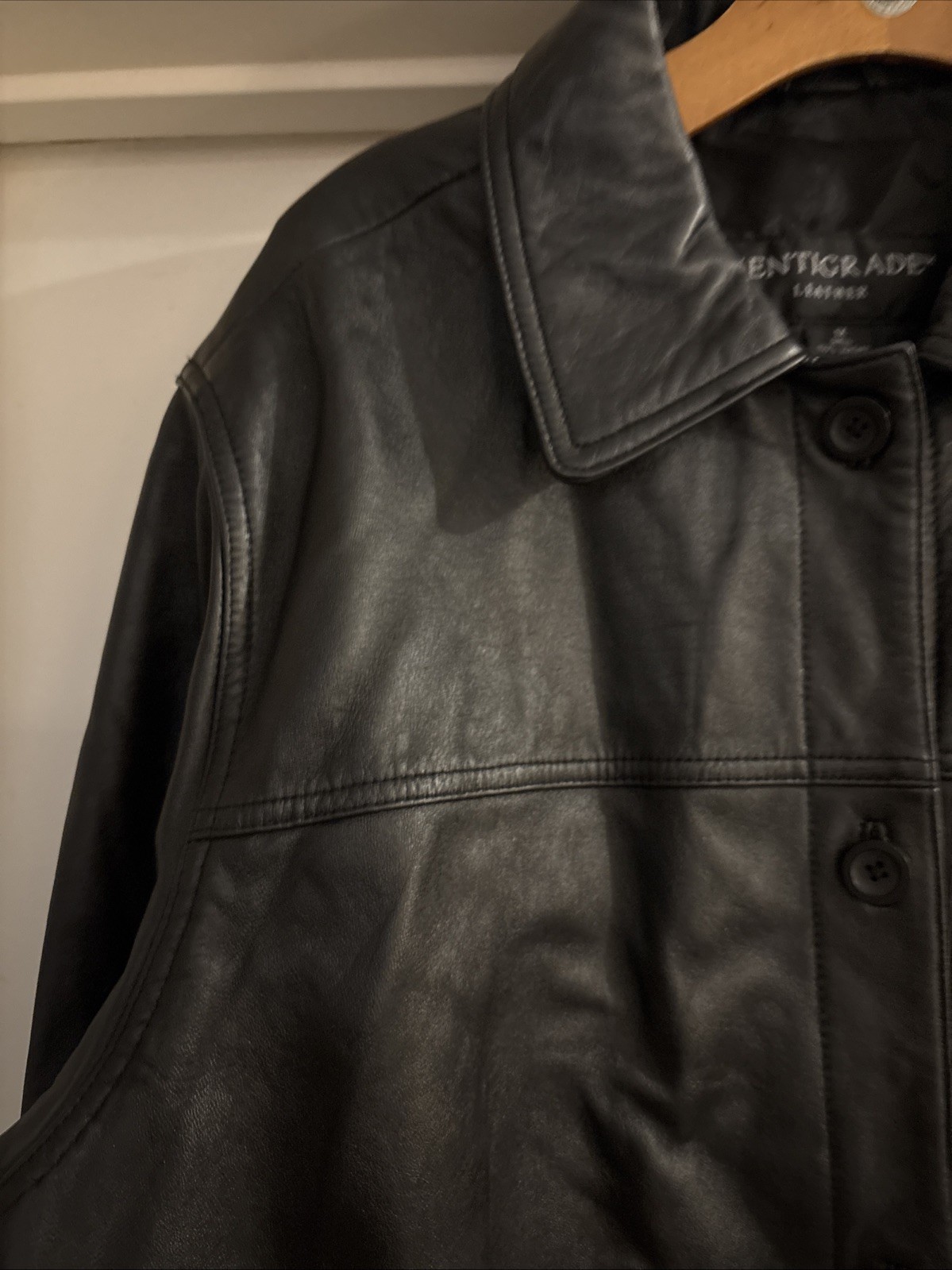 Centigrade Leather Button Jacket Soft Black Lined… - image 3