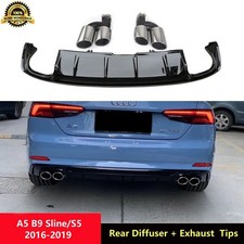 S5 Rear Diffuser Gloss Black Spoiler Exhaust Tip For Audi A5 Sline S5 B9 2016-19