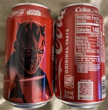 TWO (2) COCA COLA DARTH MAUL LIMITED EDITION STAR WARS CANS UNOPENED COKE 2025