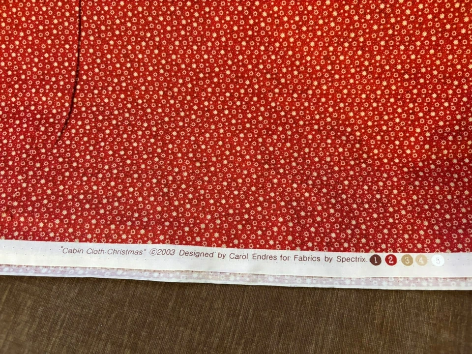 Vtg Spectrix Cotton Fabric "Cabin Cloth Christmas" Red W/Small White Flowers - Image 3 of 4