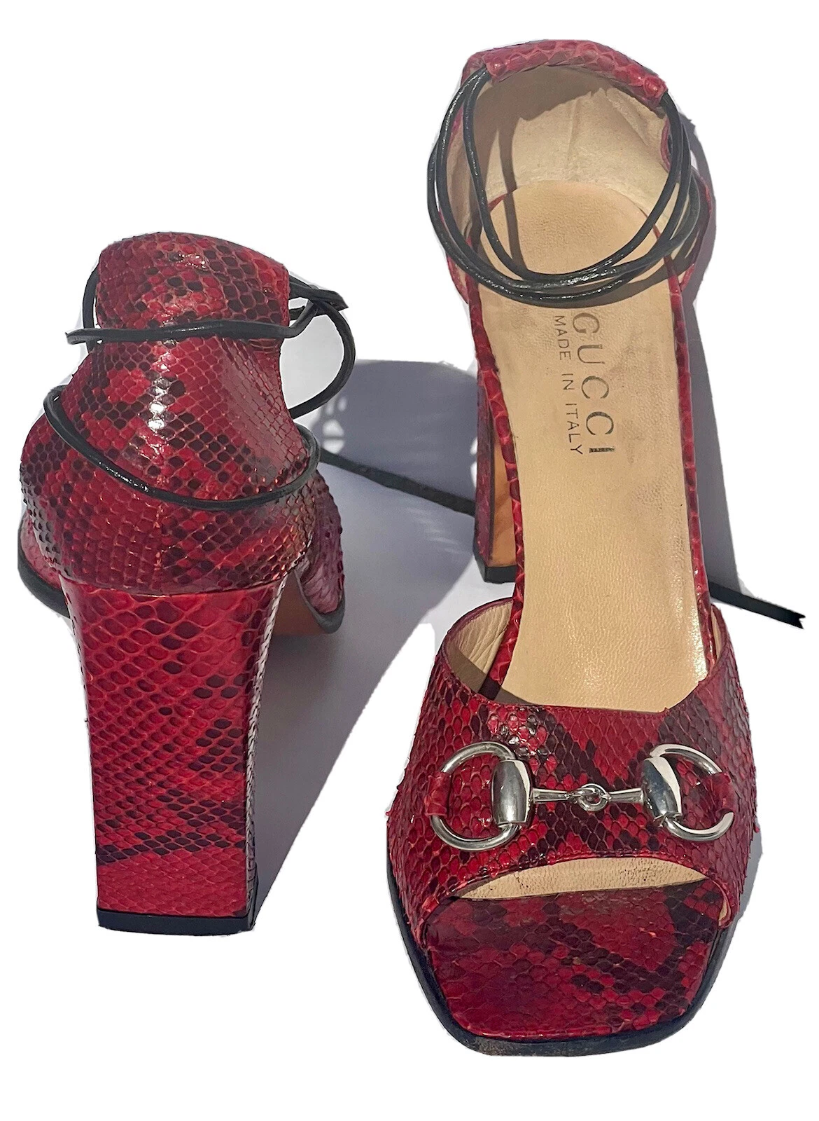 Rare sandale python rouge TOM FORD pour chaussure GUCCI Horse Bit peau de serpent S/S 1996 taille 8