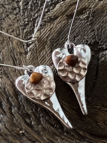 silver heart dangle earrings/Sea Glass Pebble Earrings/silver Hoop /heart ,gift - Picture 4 of 5