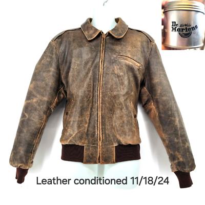 Vintage Distressed Brown Leather Bomber Jacket Men's XL The