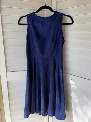 Vintage Style Royal Blue Floral Dress *black belt w/bow *Custom Size  Medium | eBay