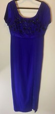 NWT Liz Claiborne Night Formal Midi Dress Royal Blue Beaded Bow Accent Size 8