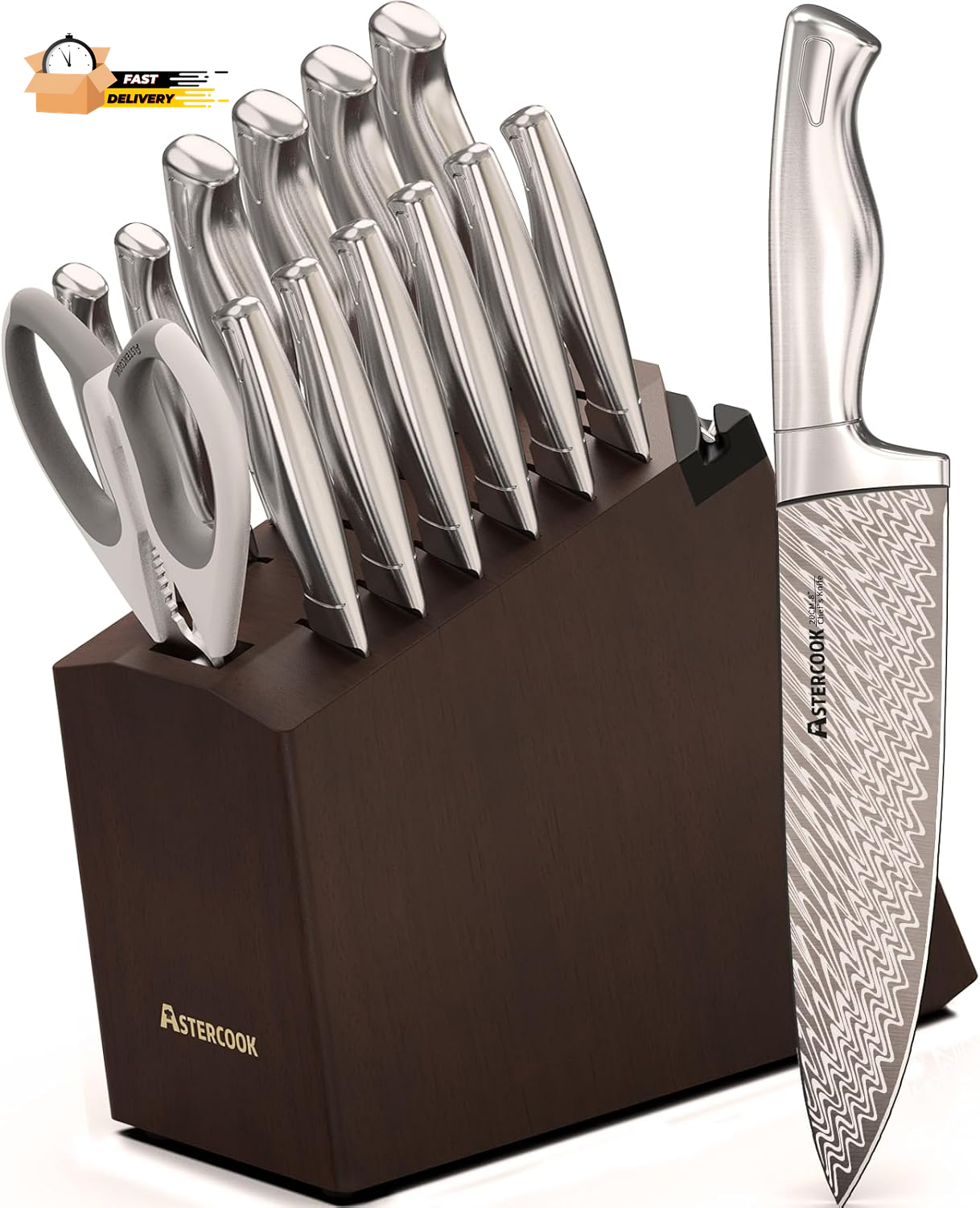 Knife Set,  15 Pcs Knife Sets for Kitchen with Block, Dishwasher Safe Kitchen Kn-image