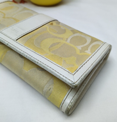 Coach Signature Yellow Canvas Stripe Credit Card Bifold Long