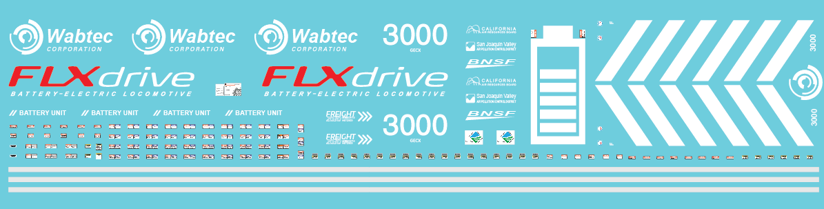 N Scale - Wabtec GECX 3000 Battery Locomotive Decals