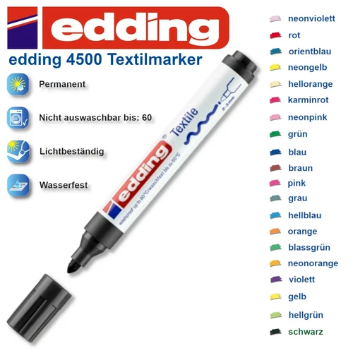 Edding 4500 Textilmarker Textil Marker Stift T-Shirt Stoff - Bild 1 von 17