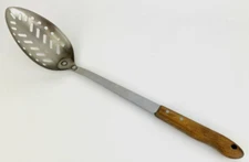 Vintage Imperial USA Stainless Steel Slotted Spoon Wood Handle 13"