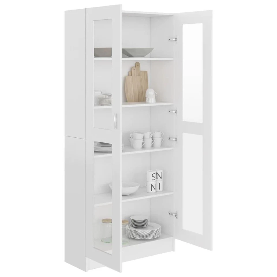 White Cabinet Cupboard Tall Display Storage Unit w/ Glass Doors & Shelving - Image 4 of 4
