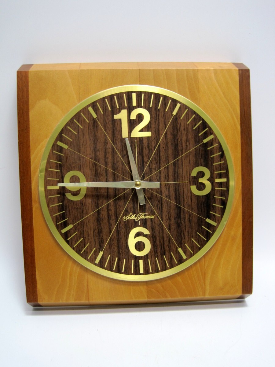 Mid Century Modern MCM Satinwood Clock Seth Thomas 2450 Wall Clock Walnut  Maple