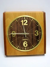 Mid Century Modern MCM Satinwood Clock Seth Thomas 2450 Wall Clock Walnut Maple