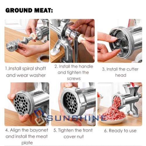 Table Hand Crank Manual Meat Grinder Mincer Stuffer Sausage Filler Maker Machine - Picture 10 of 24