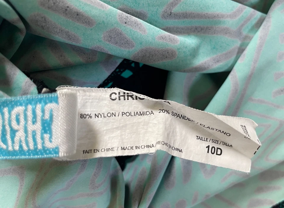 Christina Tankini Swimsuit Swim Top Turquoise Blue Black Size 10 D Padded Cups - Image 4 of 4