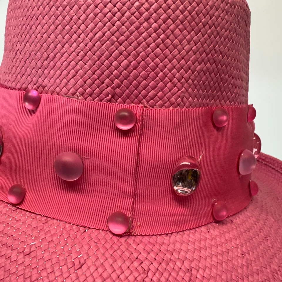 De colección Eric Javits Sombrero Rosa Paja Declaración Cinta de Primavera Foto 3 de 4
