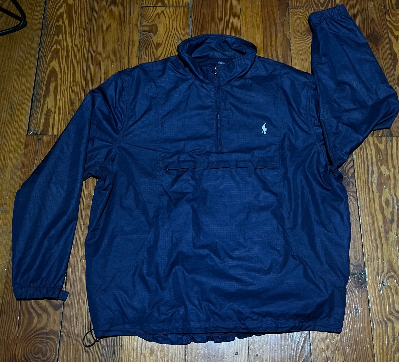 PONY Polo Golf Ralph Lauren Uomo XL Blu Navy Giacca a Vento 1 4 Zip Pullover Pochette