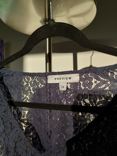 Sz 14 Blue Lace "Preview" Top, 3/4 Trumpet Sleeve, Hip Length. Good Condition. - Picture 8 of 9
