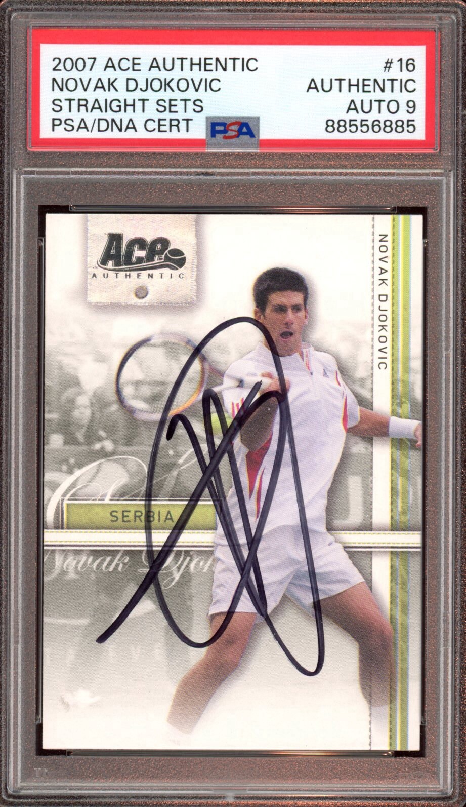 2007 Ace Authentic #16 Novak Djokovic Straight Sets Rookie Card Psa MINT 9 AUTO