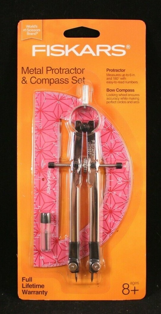 Fiskars Metal Protractor & Compass Set Pink Lead Refills Included